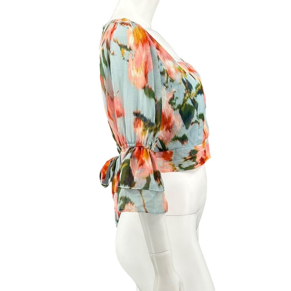 BTFL Life Top Womens Medium Multi Crop Abstract Watercolor Floral Open Back Boho - Picture 3 of 10